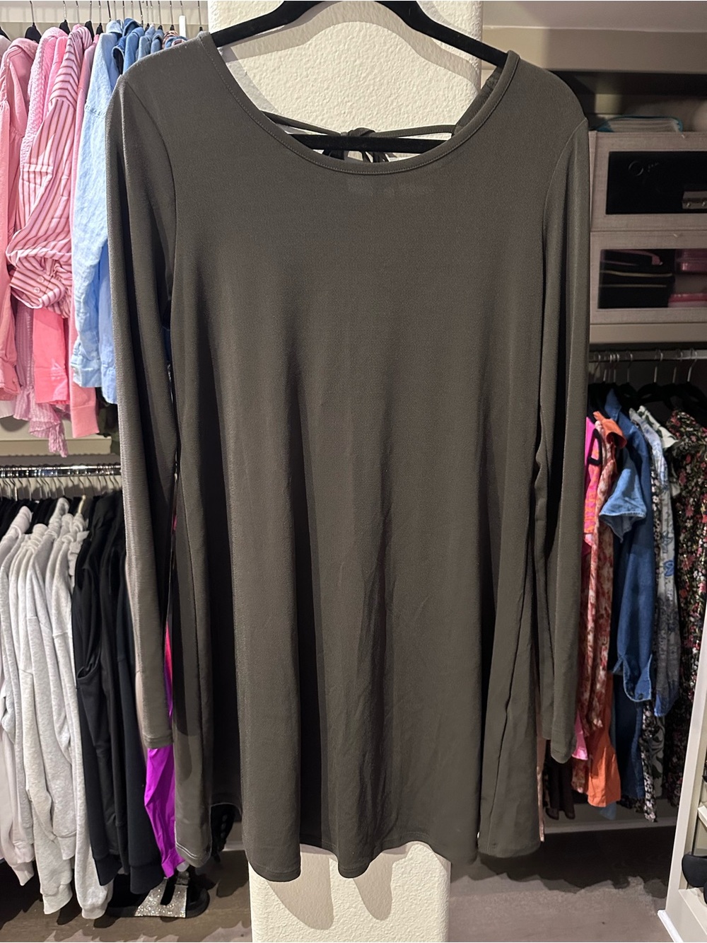 Long Sleeve Dark Green Swing Mini Dress